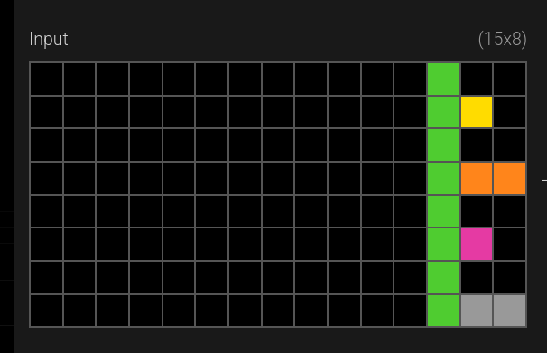An input grid with the seed pattern in green and on the right.